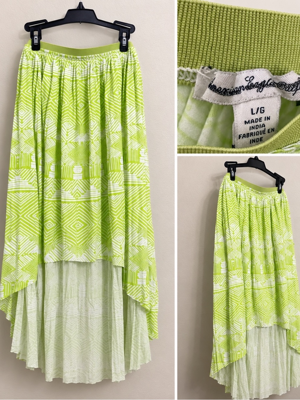 American Eagle Outfitters Lime Green and White High-Low Maxi Skirt